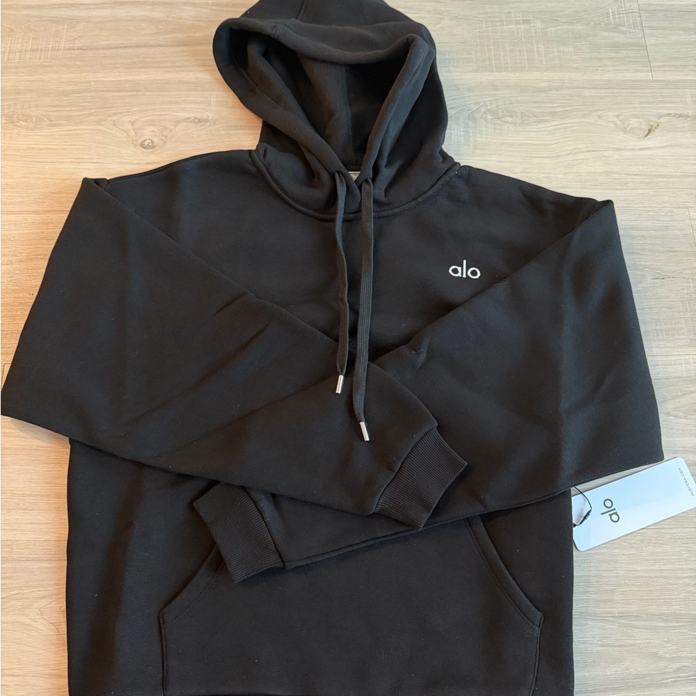 ALO Yoga Accolade  Black Hoodie with Small White Logo